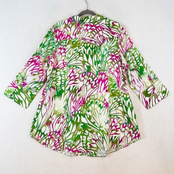 Lafayette 148 Button Up‎ Shirt Women's Sz 16W Green Pink Abstract Colorful - Picture 2 of 6